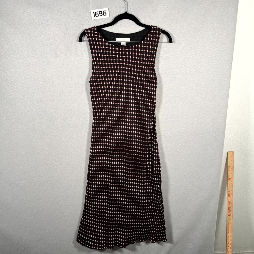 Vintage Petite Sophisticate Midi Tank Dress Women 10 Black Red Floral Round Neck